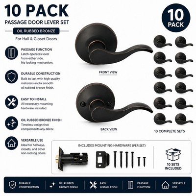 Oil Rubbed Bronze Passage Door Levers Wave Design Hall & Closet Pack Of 10 Sets