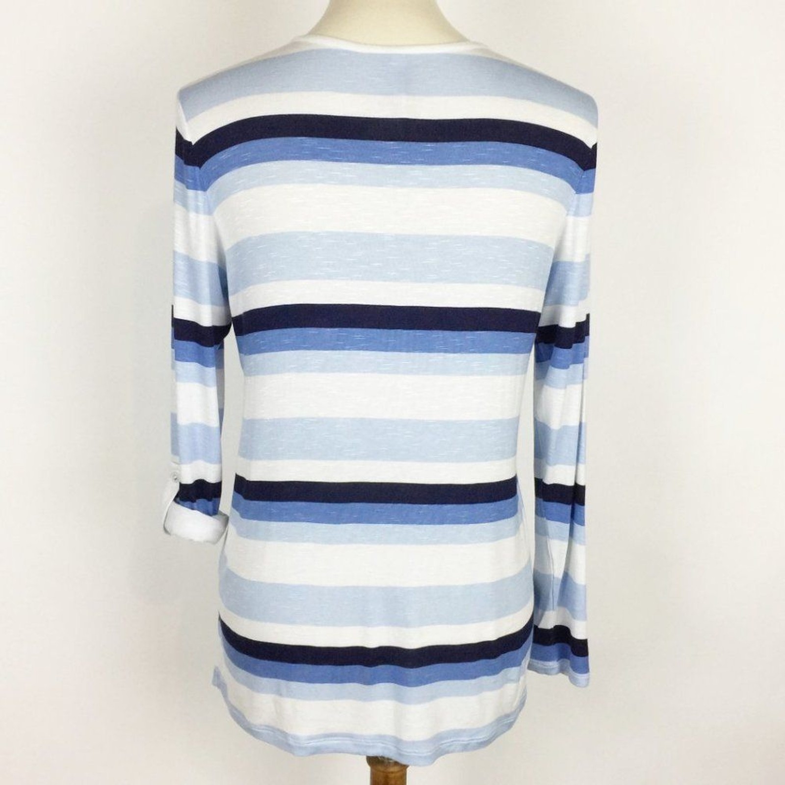 Leo & Nicole Prague Striped V-Neck Henley Top Women Size S