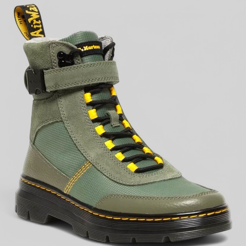 Dr. Martens Combs Tech Leather Suede Casual Boots Unisex M4/W5 Green Khaki New - Picture 9 of 10