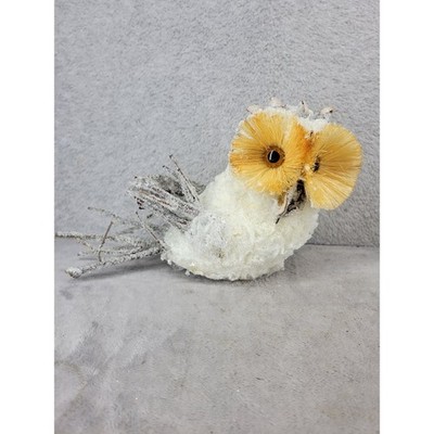 Rustic Frosted White Owl Figurine Natural Fiber Twig Christmas Winter Decor 10in