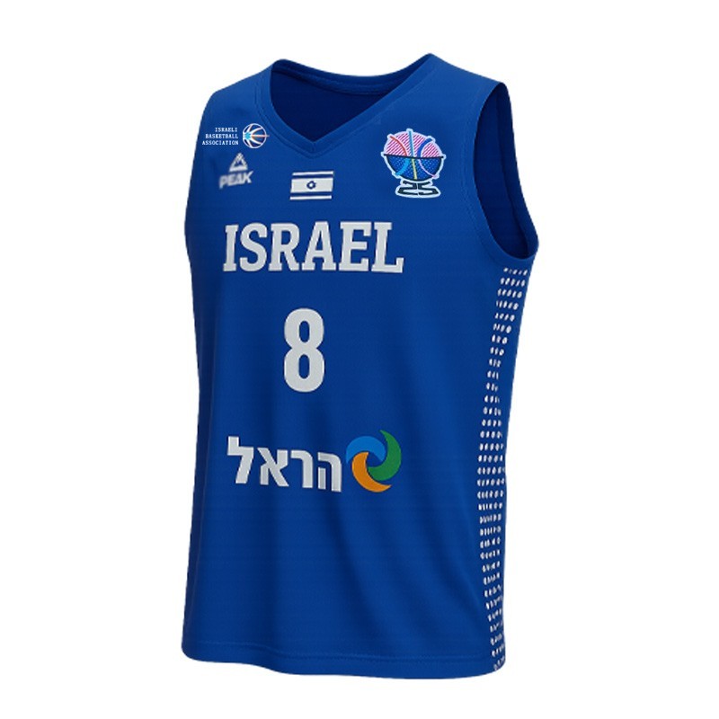 Youth men deni avdija #8 team israel basketball jersey white blue custom names