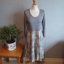 Braintree Women’s Stripe Floral Jersey Dress M Grey Midi Stretch Organic Cotton