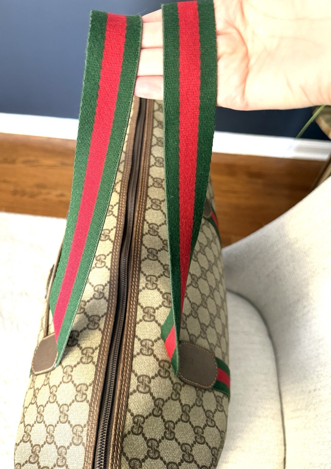 GUCCI Authentic Web Sherry Line Boston Bag Travel Bag XL tote Monogram Brown thumbnail 19