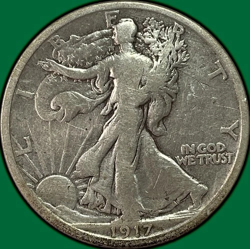 1917-D Reverse Mintmark Walking Liberty Half Dollar Fine F Coin #37434