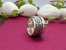 Sterling Silver Spinner Ring Wide Band Braided Rotating Meditation