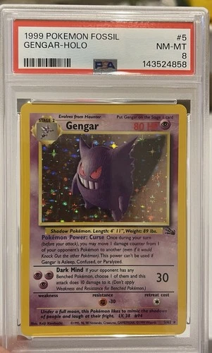 1999 Pokémon Fossil Gengar Holo Rare #5 PSA 8 NM-MT