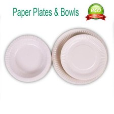 Disposable Paper Plates & Bowls Dinner Dessert Party Plate Eco-Friendly Bulk Buy