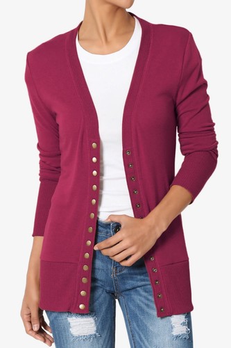 Women's Classic Snap Button Front V-Neck Long Sleeve Cute Knit Sweater Cardigan - Picture 147 of 152