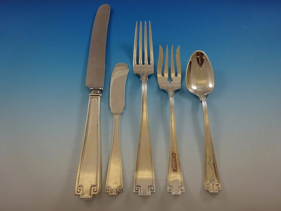 Servicio de cubiertos de plata esterlina Etruscan by Gorham para 6 juego 32 piezas cena Foto 2 de 4