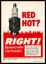 1966 Prestolite Eltra Corp. "Red Hot" Spark Plugs Toledo Ohio Vintage Print Ad
