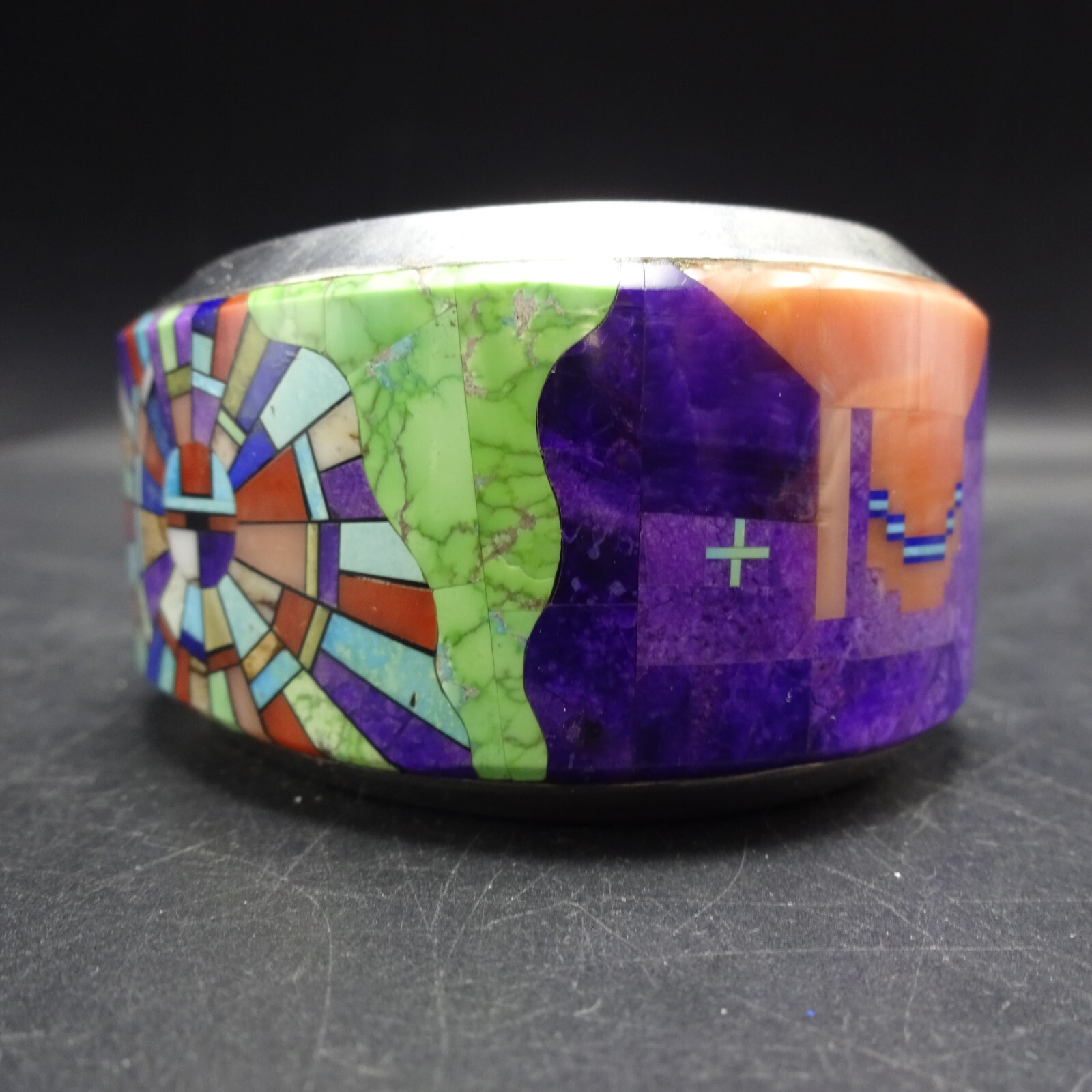 Desson Inlay Museum Quality CALVIN DESSON Navajo MULTI STONE INLAY Sterling 925 Cuff ...