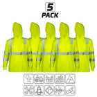 5 Hi Vis T Shirt hoodie ANSI Class 3 Type R Reflective Safety Long Sleeve