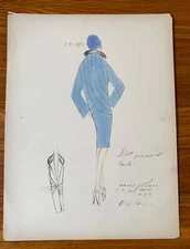 1920's ETHEL RABIN Vintage ART DECO Fashion Design Original Hand Colored Print