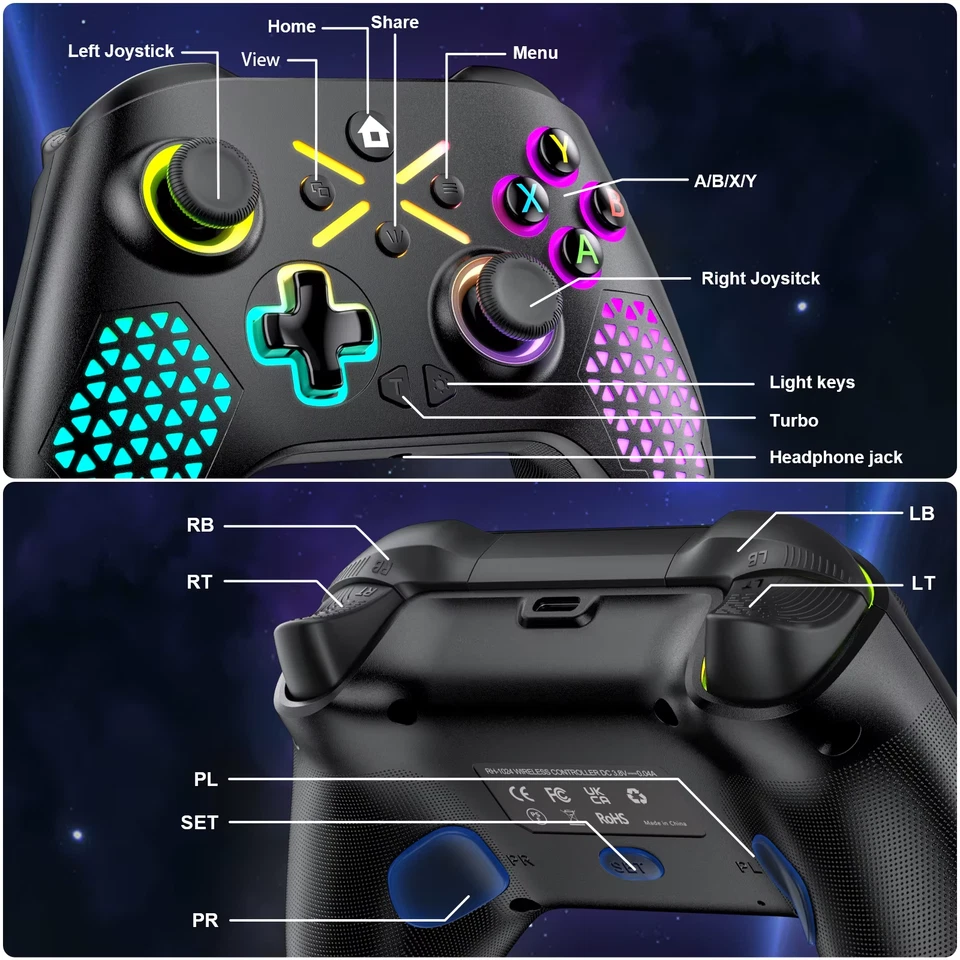 RGB Wireless Controller Gamepad For Xbox One Xbox Series X S & PC Vibration 2.4G - Image 3 of 4
