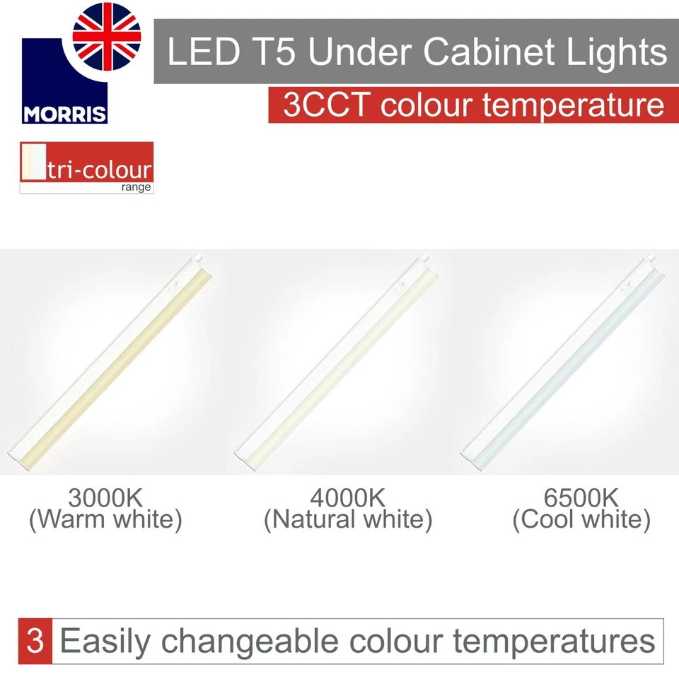 LED Under Cabinet Light 288mm T5 Linkable 3 in 1 3000k 4000k 6500k Pack of 2 - Image 4 of 4