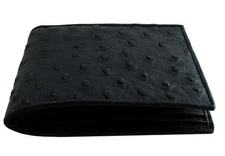 Black Genuine Leather Ostrich Print Men's Bifold Wallet 10 Card Holder