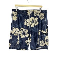 Old Navy Swim Cargo Board Shorts Blue Mesh Lined Hawaiian Floral Size Medium