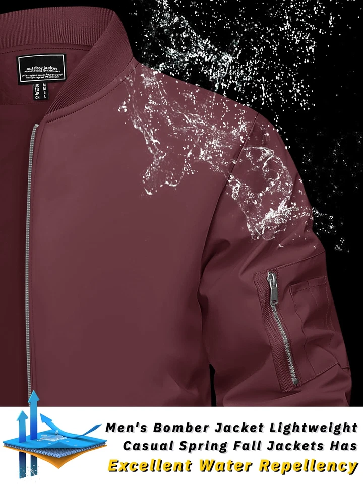 Men's Lightweight Bomber Jacket Baseball Coat Full-Zip Casual Spring Fall Jacket - Image 2 of 4