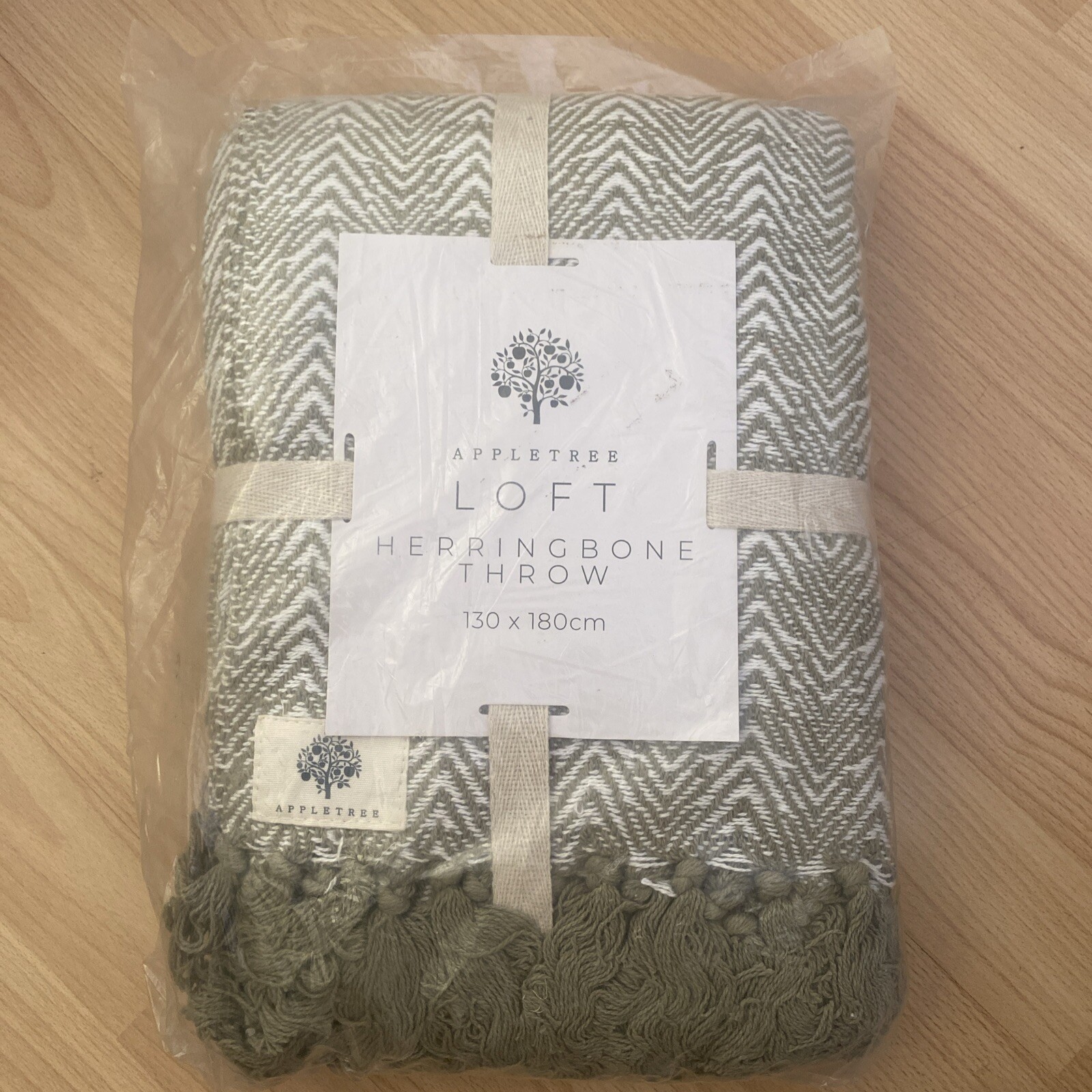 Appletree Loft Herringbone Throw Khaki 100% Cotton 130x180cm