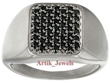 Nero Moissanite Con 14K Placcato Oro Bianco Anello Argento Sterling per Uomo #