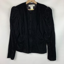 Scott McClintock Vintage Jacket Black Velveteen Collarless Buttons Lined Size 12