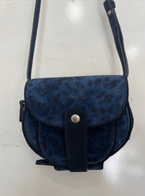 JEROME DREYFUSS Momo Blue Leopard Suede Mini Crossbody Bag Pouch