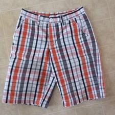 SOUTH POLE BOYS RED WHITE ORANGE BLACK BERMUDA PLAID SHORTS SIZE 16 YOUTH