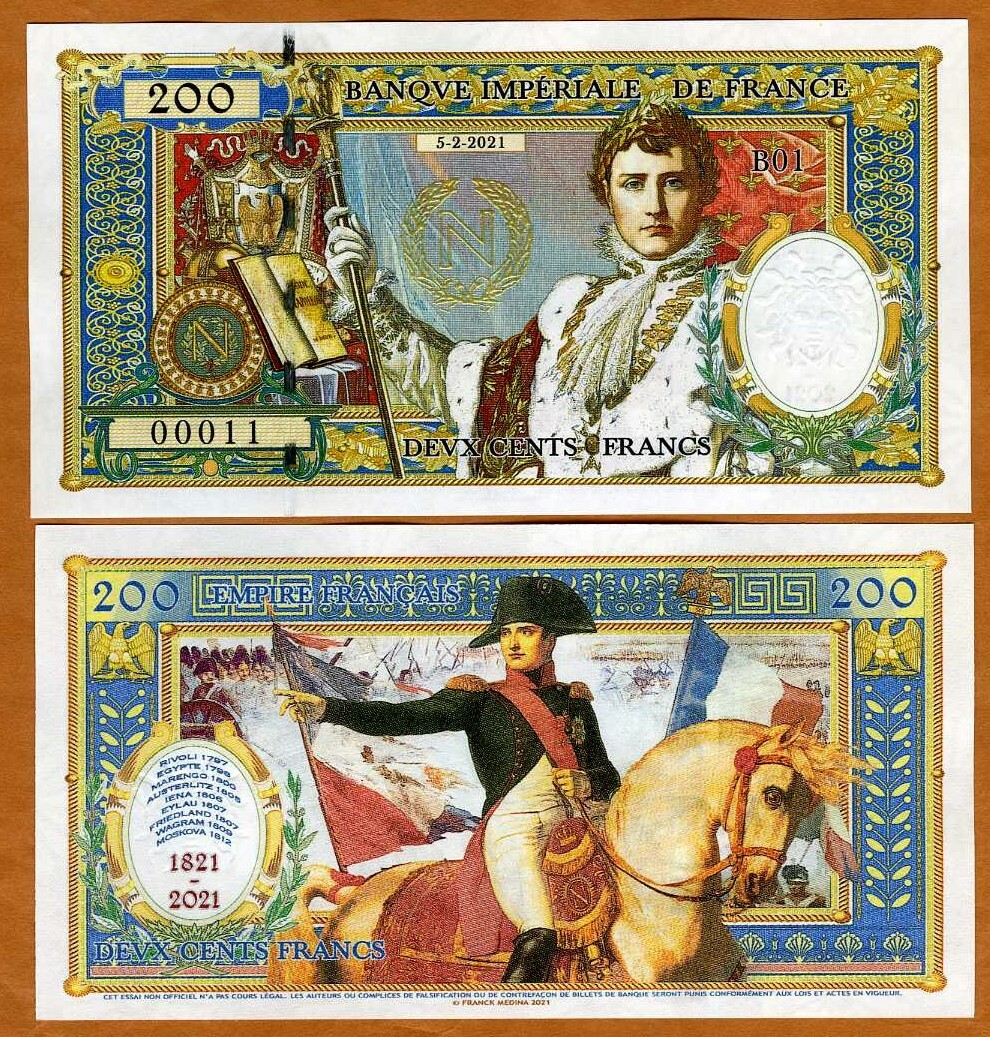French Empire, 200 Francs, 2021 Private Issue Napoleon Bi