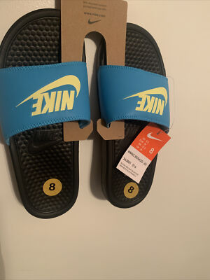 Nike Women's Benassi Slide Sandals Black Limelight Blue Fury 343881 016 slides
