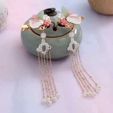 A Pair 6.5" Long Tassel Beads Hairpins Clips Headpieces Women Hanfu Hair Jewelry