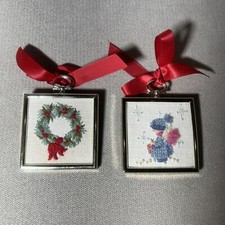 Vintage Christmas Needlepoint Christmas Tree Ornaments Wreath  Snow Angle