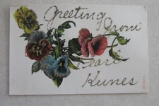 d391 vintage postcard Name Pearl Kunes flowers glitter greetings