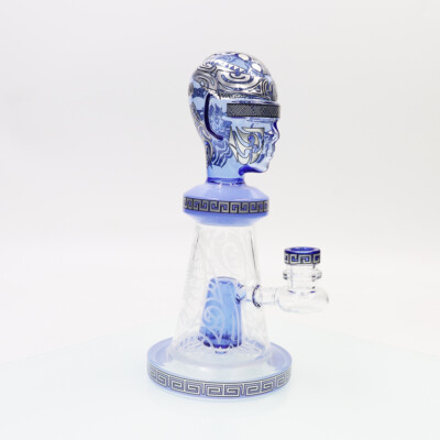 8'' Handmade Blue Mask Totem Head Hookah Glass Smoking Waterpipes Bong with Gift