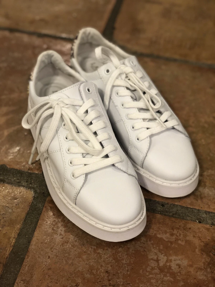 LAUREN RALPH LAUREN Angeline II White Leather Snake Print Trim Trainers Size 9