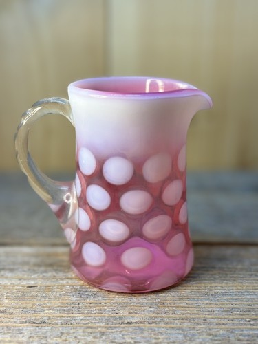 Unique CRANBERRY Color Fenton Reverse Coin Dot Creamer 4 Inches Tall - Picture 2 of 13