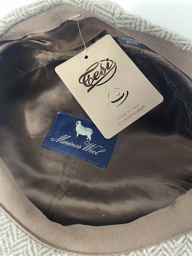Beige Herringbone Ivy Hat Merino Wool Cap/Newsboy Made in Italy by Tesi - Picture 4 of 6