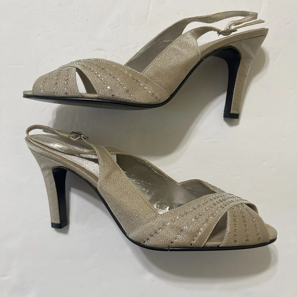 Sandalias de tacón Nina Camille con cordones para mujer talla 9,5 M beige peep toe Foto 3 de 4