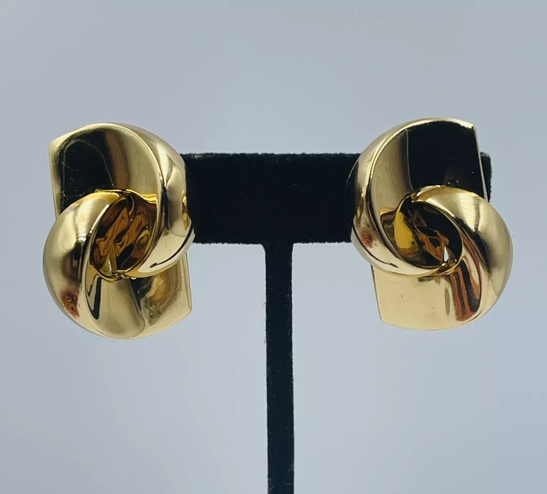 Christian Dior Vintage or Jaune Plaqué Inhabituel Motif Pince Boucles