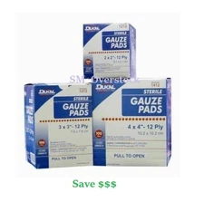 Sterile 12-Ply 100% Cotton Gauze Pads 100  2x2"  3x3"  4x4" Sponges Value Packs!