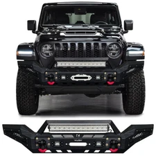 Vijay For 2020-2025 Jeep Gladiator JT Steel Front Bumper with Light and D-Rings