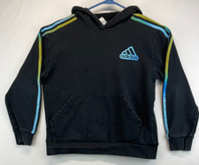 Adidas Hooded Sweatshirt - Youth Large - Loose Fit - Black Blue  Yellow 1172 