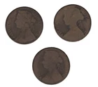 1874 H Victoria One Penny Coins ×3 – 2 Mature Bust & 1 Young Bust Varieties