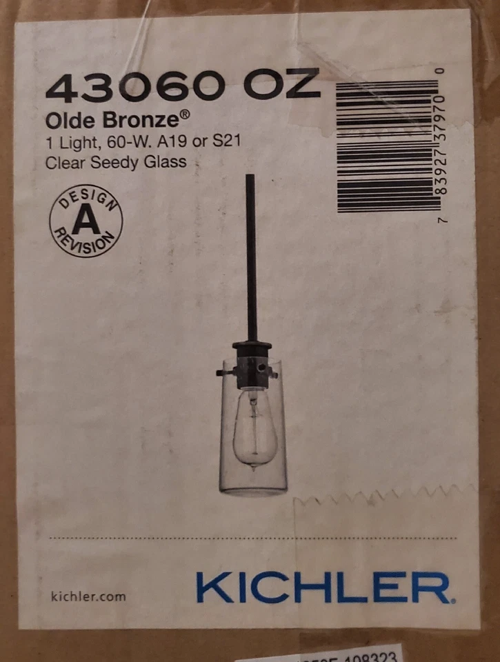 KICHLER одиночный подвеска света 43060OZ старый бронзы прозрачный Seedy стекла Рекомендуемая розничная цена производителя $119 новый - Изображение 4 из 4