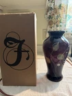 Fenton Aubergine Vase 2955 JN 10” Hand Painted With Box 2006. Signed M. Kibbe.