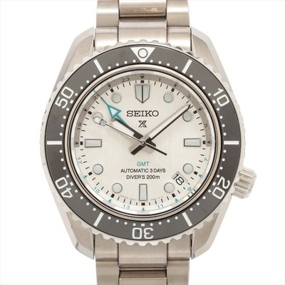 Seiko SBEJ019 Prospex 1968 Mechanical GMT Diver Watch Silver Dial SS Used