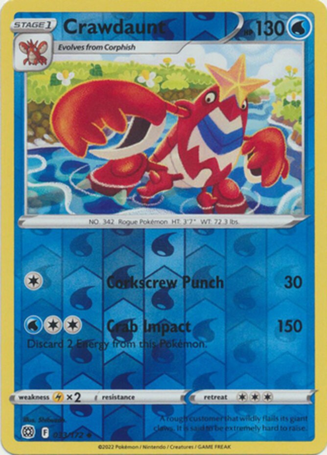 Crawdaunt - 033/172 - Uncommon - Reverse Holo (Near Mint) Brilliant Stars - Wate