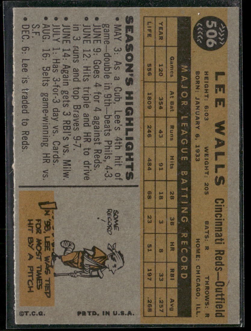 1960 Topps #506 Lee Walls thumbnail 2