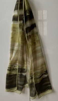 BASLER Vintage Tuch Schal Crepe Chiffon Grünöne Streifen Meer Seide Rollsaum