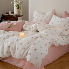 Floral Duvet Cover Queen Size Pink Tulip Queen No Comforter Pink Tulips