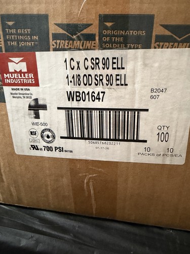 Mueller Industries WB01647 1 in Copper 90° Elbow CxC Sweat x Sweat